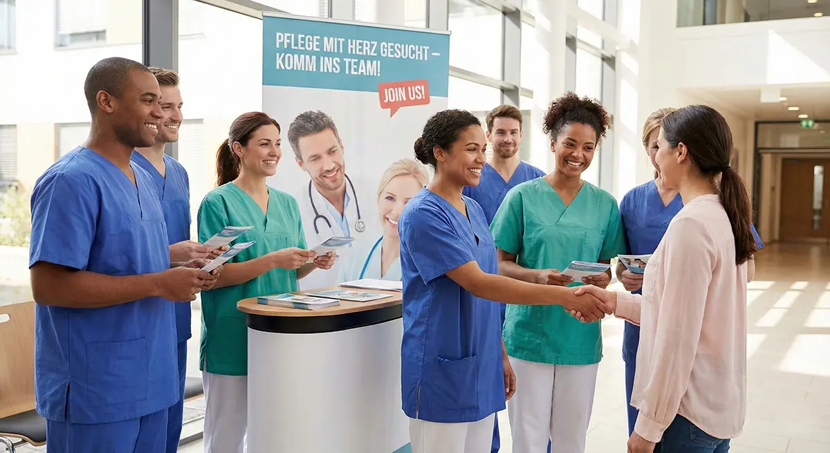 Pflegekraft im Stationszimmer - verdeutlicht kurzen Bewerbungsweg mit klaren Infos