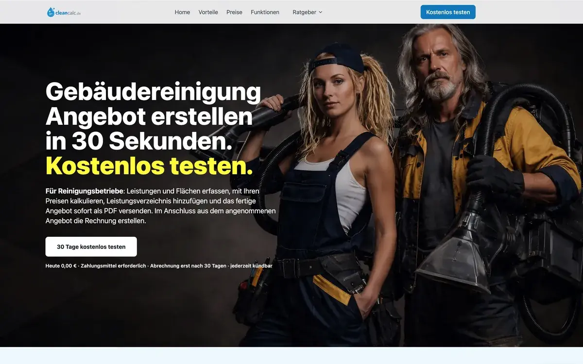 Website und Web-App CleanCalc, Angebotssoftware für Gebäudereinigung