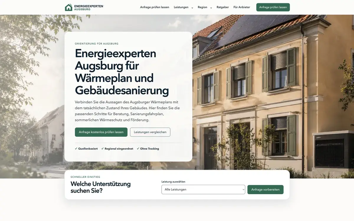Website Energieexperten Augsburg, Portal für Energieberatung und Sanierung