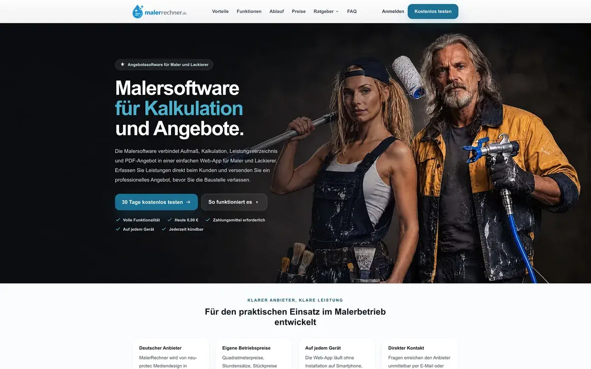 Website und Web-App MalerRechner, Software für Maler und Lackierer