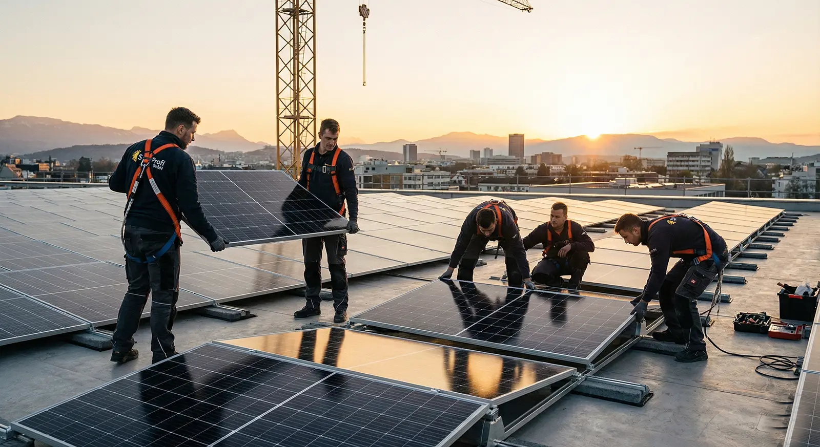 Photovoltaik Anlage auf einem Dach als Hintergrundmotiv für Mitarbeitergewinnung im Solar Betrieb