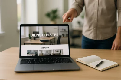Startseite Webdesign - Bewährte Verfahren: Dienstleister arbeitet an der Struktur einer überzeugenden Startseite auf ei…