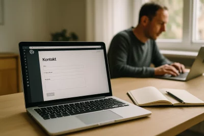 wordpress kontaktseite optimieren: Dienstleister arbeitet an einer optimierten Kontaktseite in WordPress mit Kontaktfor…